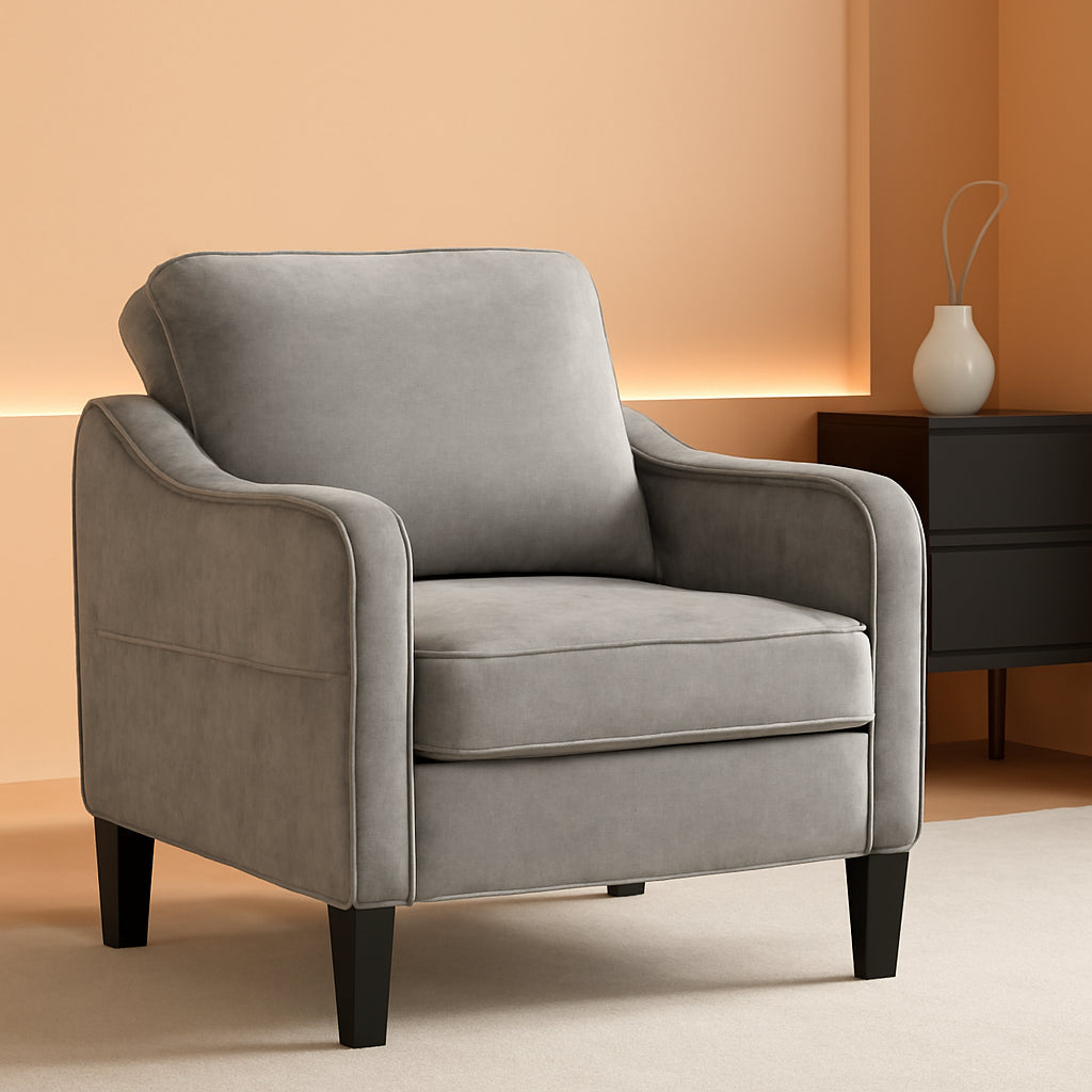 Light Grey Modernist Mid Century Upholstered Chair