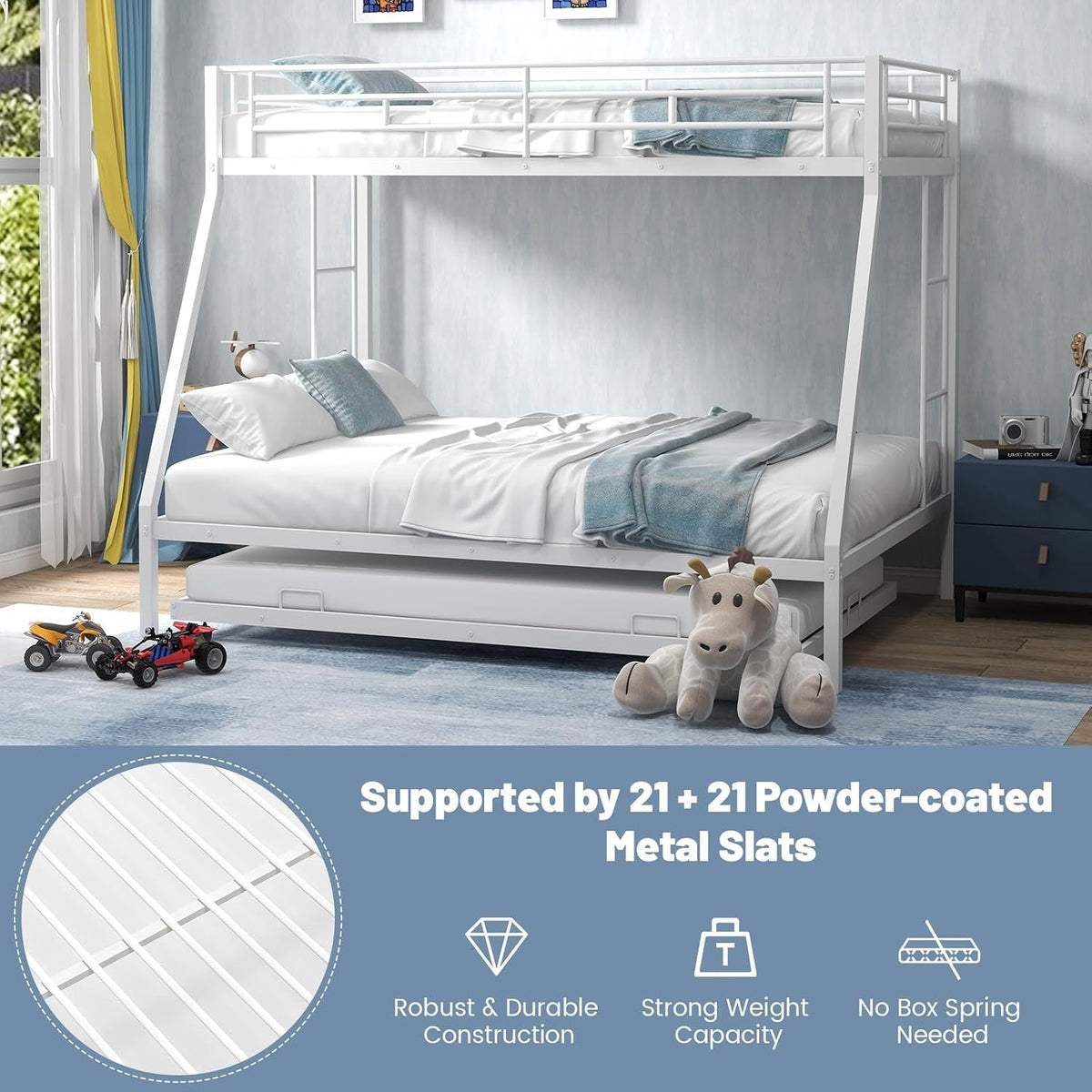 Twin Over Full Bunk Bed Heavy-Duty Metal Alloy Frame