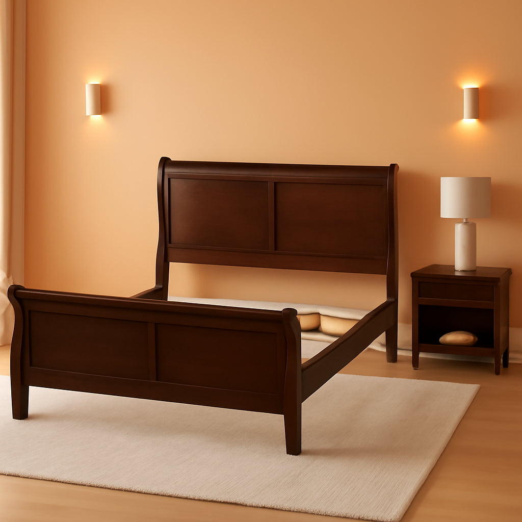 Queen Sleigh Bed Cappuccino Finish With Curvatures