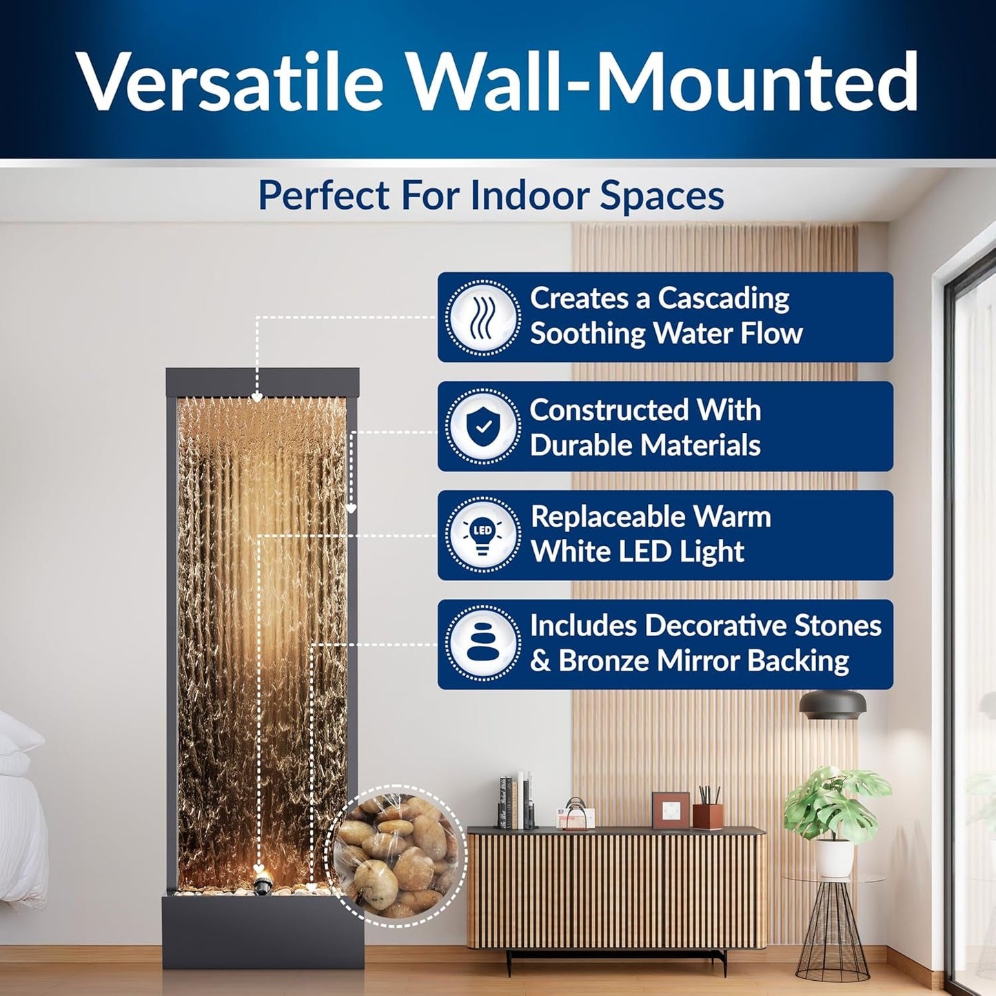 72 Inches Indoor Outdoor Mirror Waterfall Fountain