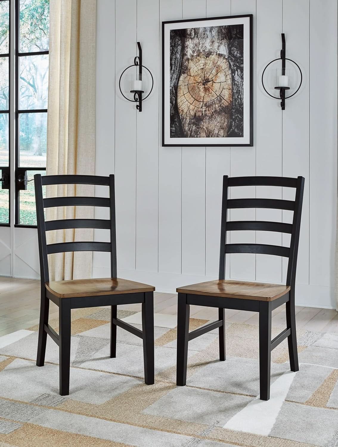 Armless Dining Chair Set 2 Two Tone Black and Brown