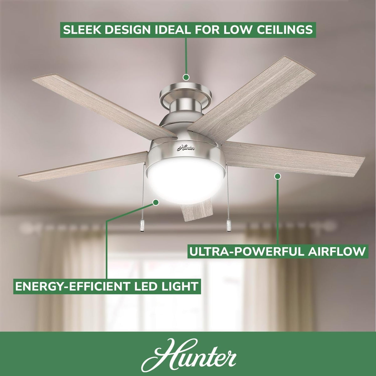 Anslee Brushed Nickel Flush Mount Ceiling Fan