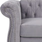 Three Piece Living Room Sofa Set Grey Velvet Chesterfield Sofa Club Chair Loveseat Nailhead Trim-3