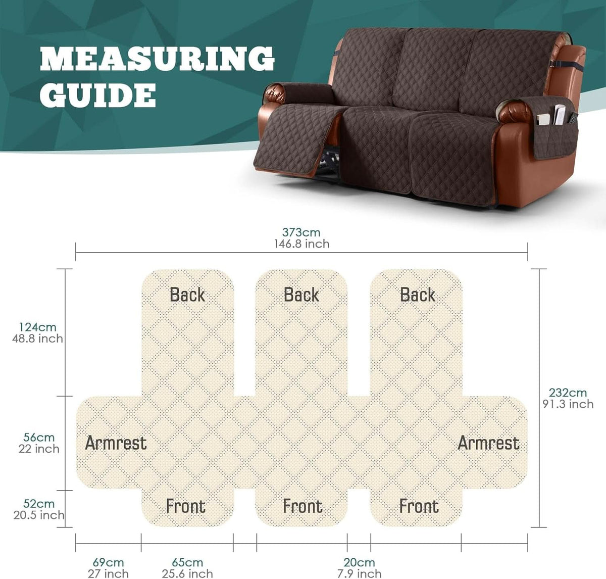 Waterproof Recliner Sofa Cover Three Seater Chocolate