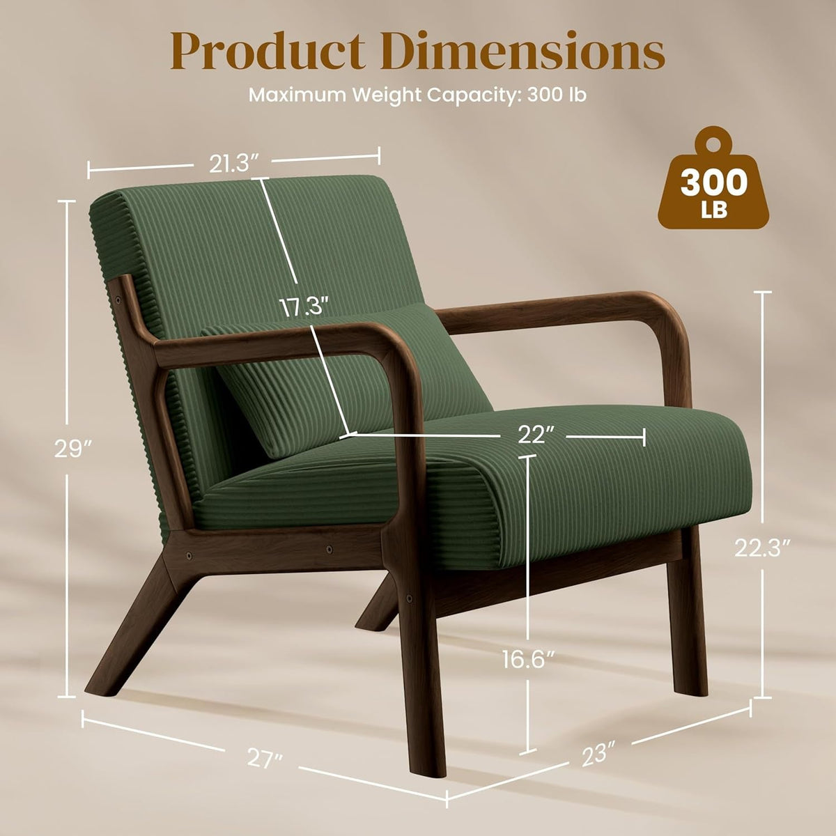 Corduroy Accent Chair Dark Green Midcentury Upholstery