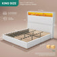King Corduroy Platform Bed With Charging Station And LED Lights