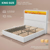 King Corduroy Platform Bed With Charging Station And LED Lights