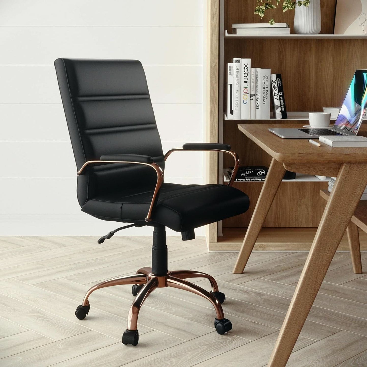 Whitney Mid Back LeatherSoft Desk Chair With Adjustable Height Black Rose Gold