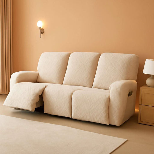 Beige Waterproof Recliner Sofa Cover Featuring Pockets
