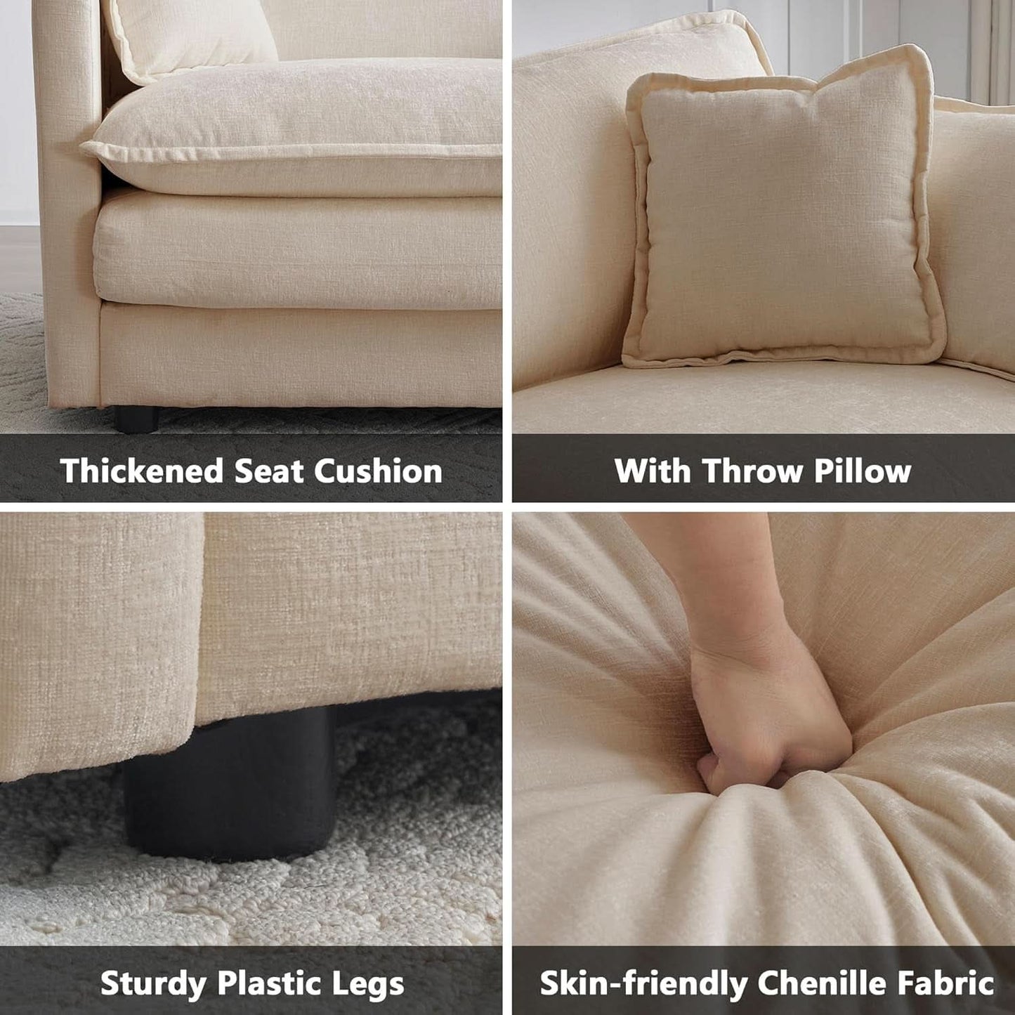 Chenille 76 Inch Loveseat Sofa Light Coffee Armrest Pillows-3