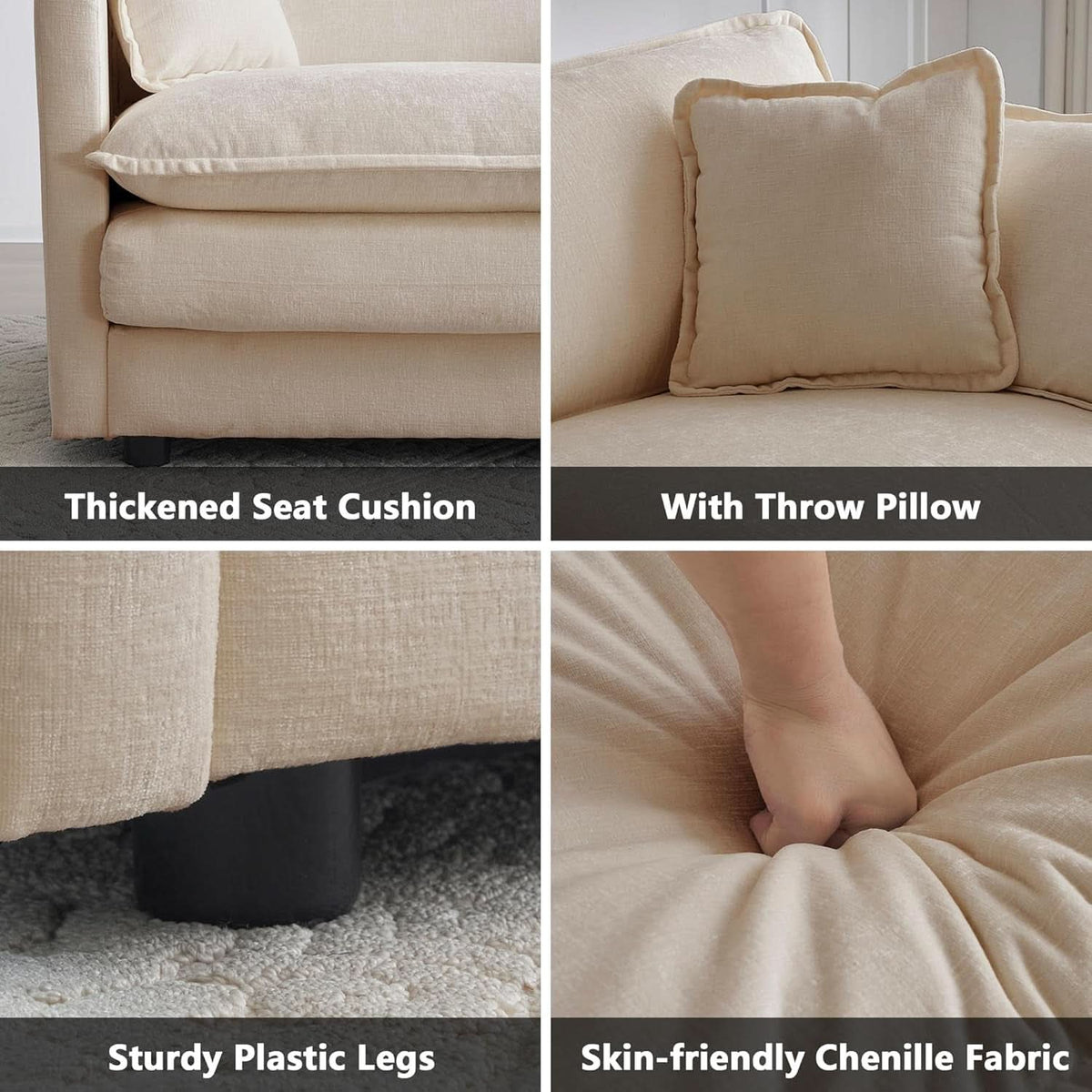 Chenille 76 Inch Loveseat Sofa Light Coffee Armrest Pillows-3