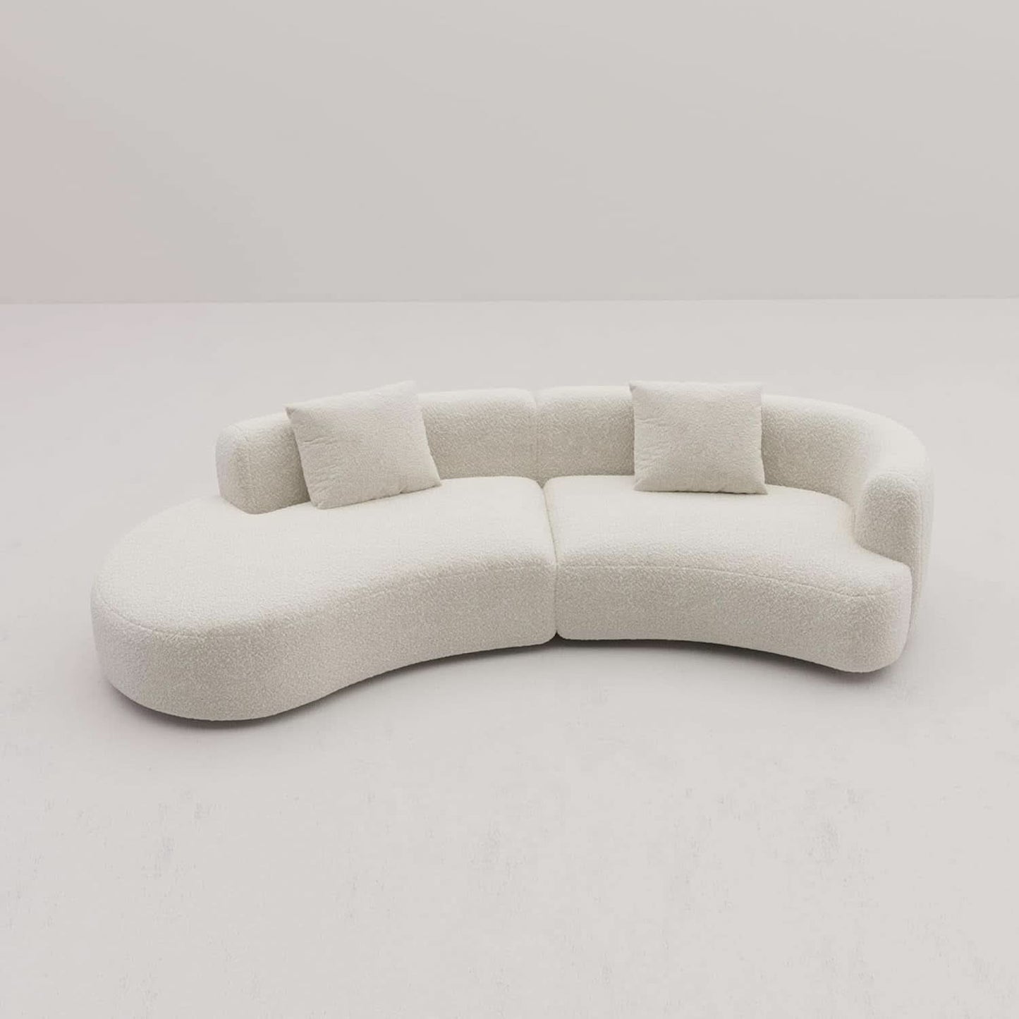 White Boucle Curved Sectional Sofa Modular Living Room-3