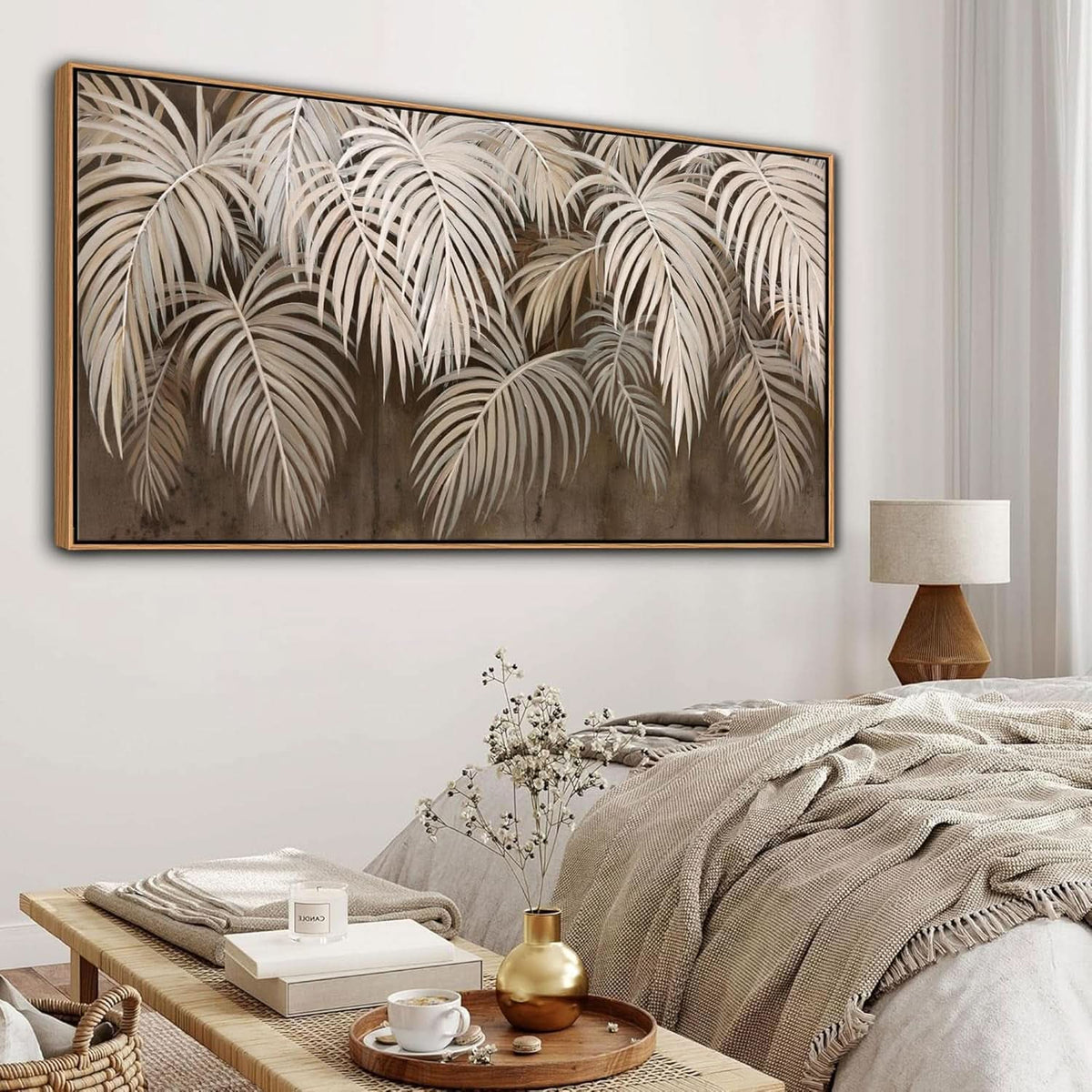 Professional Neutral Canvas Wall Art 24x48 Framed