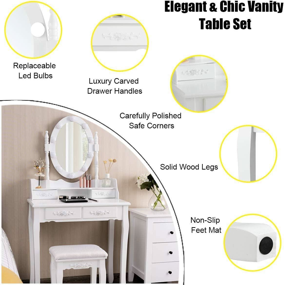 White Premium Makeup Vanity Table Illuminated Mirror