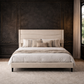 Queen Upholstered Bed Frame with Charging Station and 2 Drawer Nightstands Set Beige