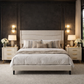 Queen Upholstered Bed Frame with Charging Station and 2 Drawer Nightstands Set Beige