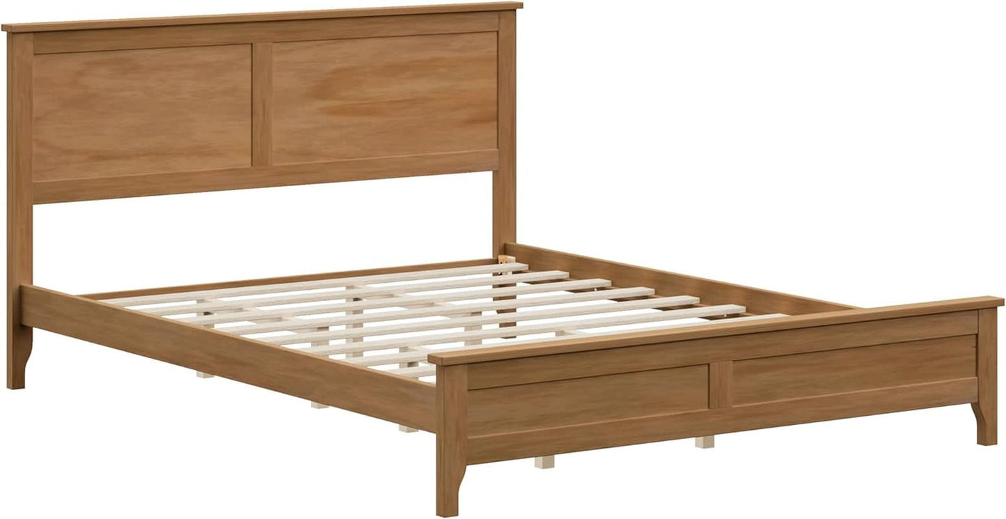 Natural Pinewood Queen Platform Bed Headboard Included