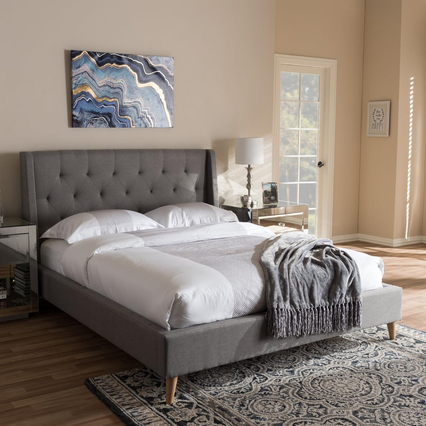 King Size Wingback Graphite Grey Upholstered Platform Bed