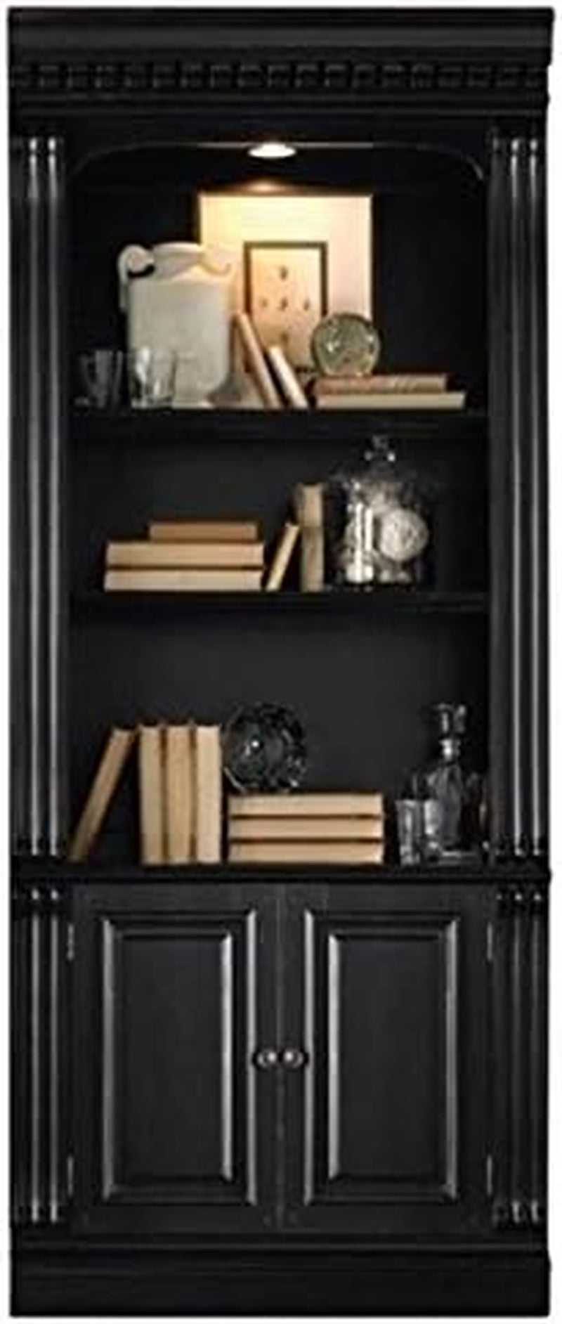 Black Three Shelf Bookcase With Wooden Construction