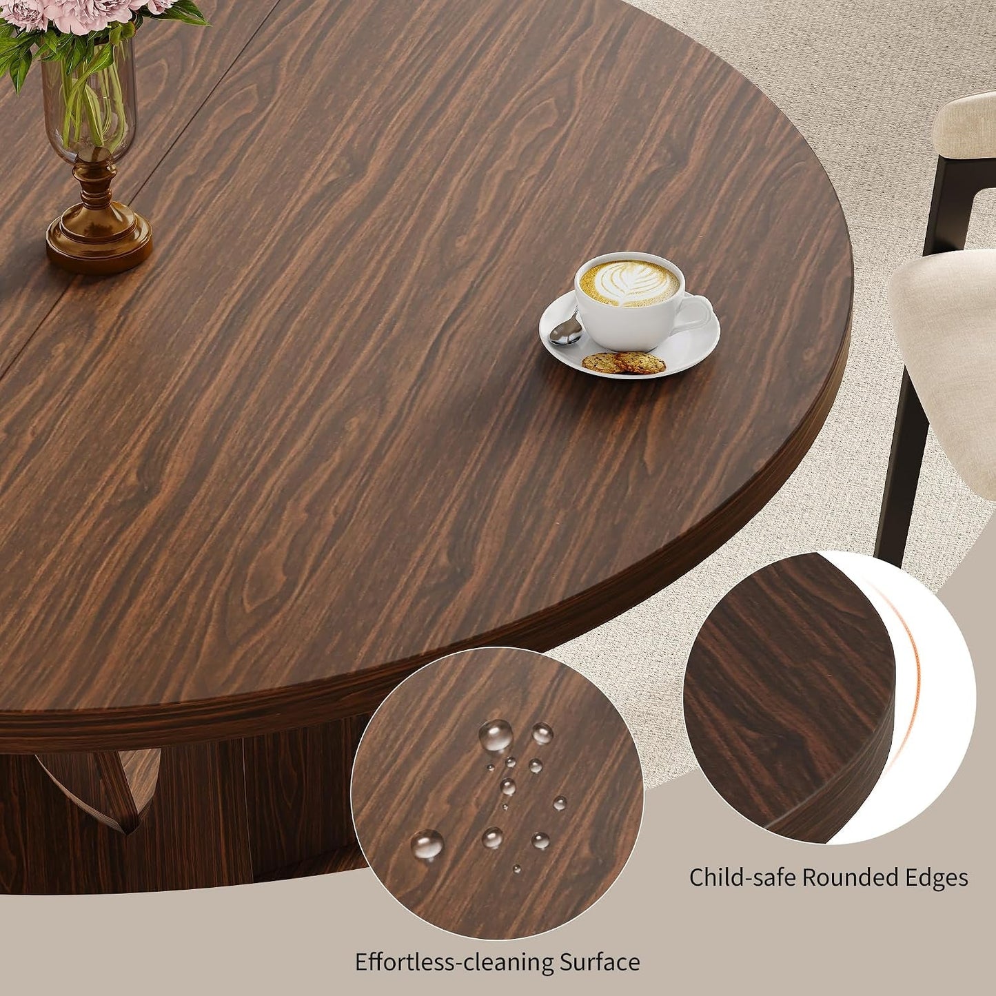 47 Inches Walnut Contemporary Pedestal Dining Table