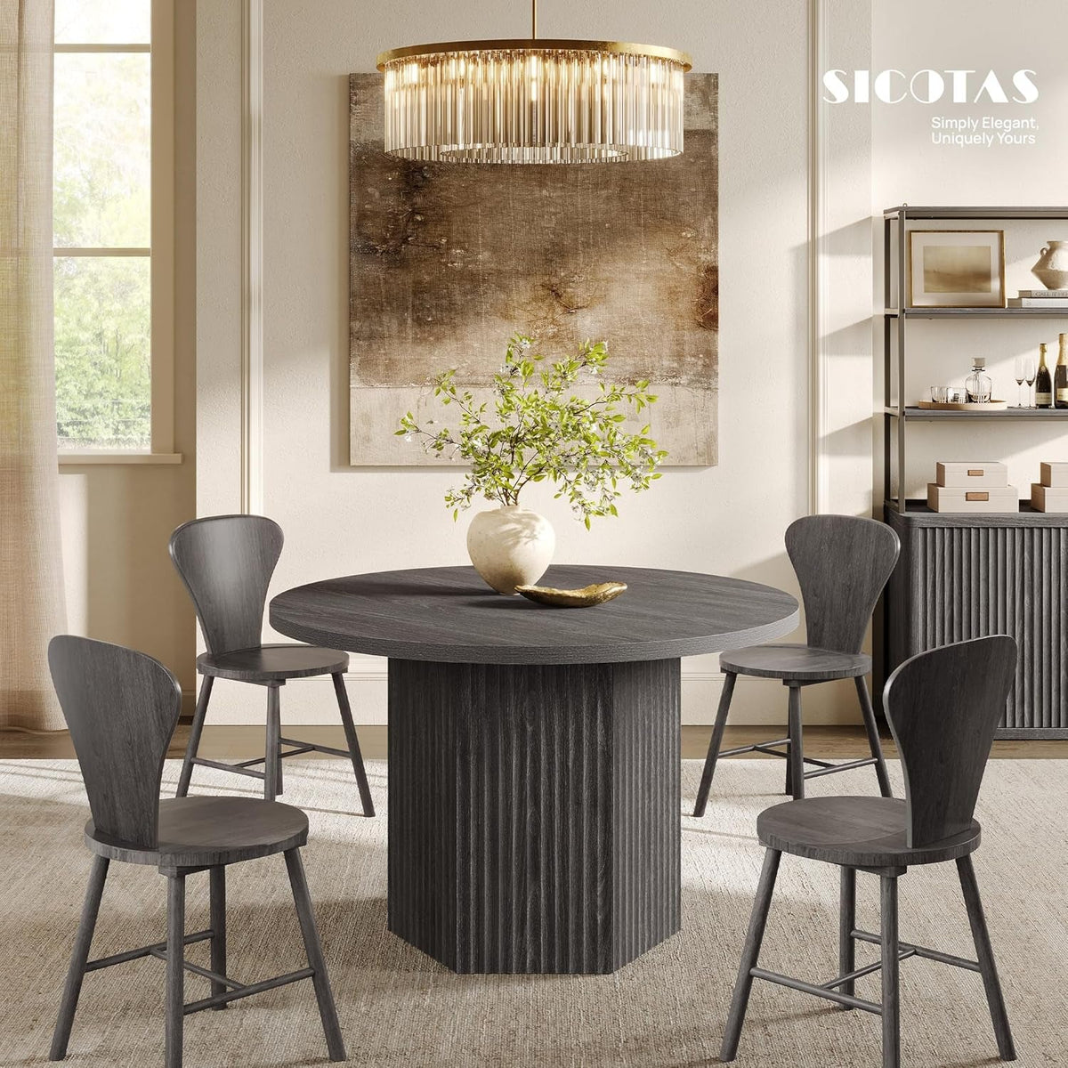 Round Forty Seven Inch Dining Table Charcoal Grey Model