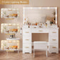 White Vanity Desk With Illuminated Mirror Lighting