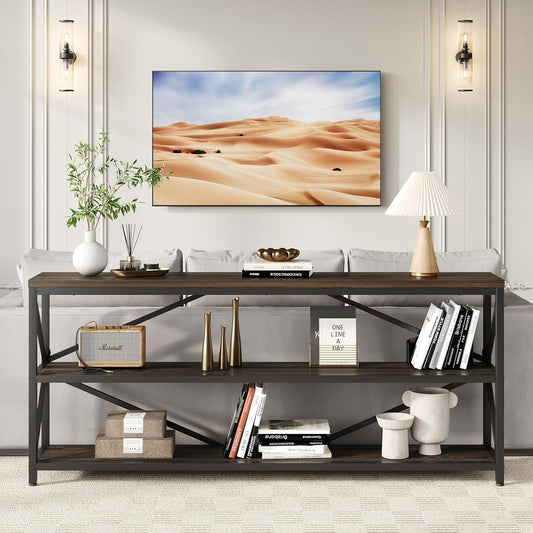 Industrial Sofa Table Seventy Point Eight Inch Matte Black