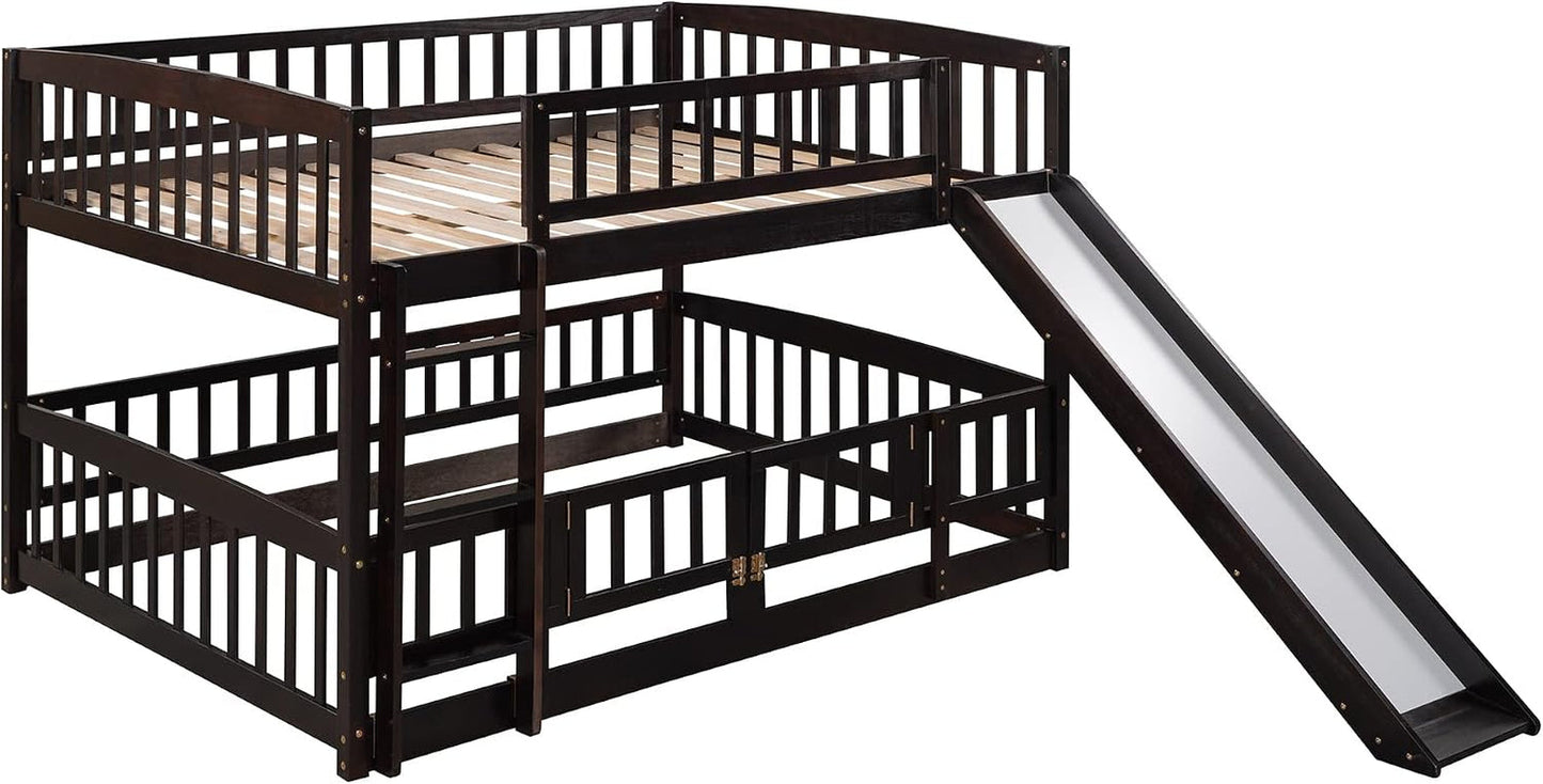 Espresso Solid Pine Full Over Full Bunk Bed With Slide
