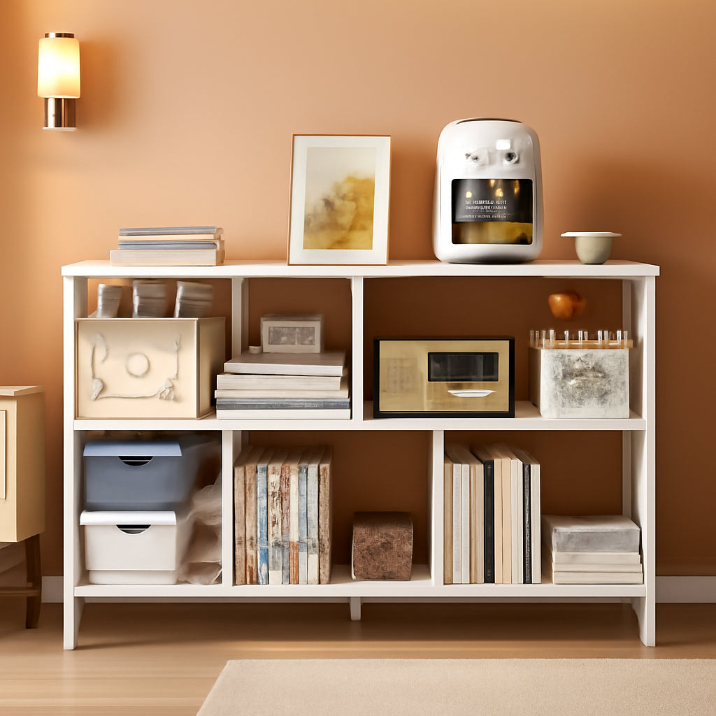 White 5 Cube Contemporary Industrial Open Bookcase