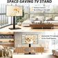 Black Floor TV Stand Tempered Glass Height Adjustable