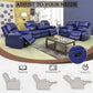 Dark Blue Leather Recliner Sofa Set For Living Room 3 Piece
