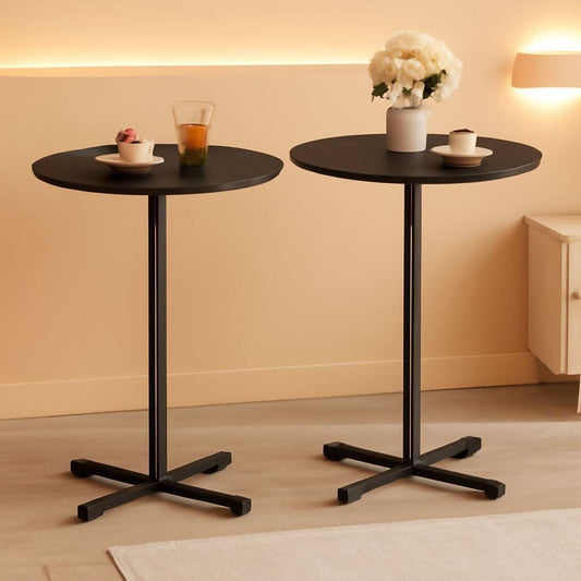 Round Cocktail Table Set 23 Point 6 Inch Diameter Ebony Black