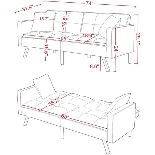 Adjustable Loveseat Sofa Bed With Split Back And Metal Legs