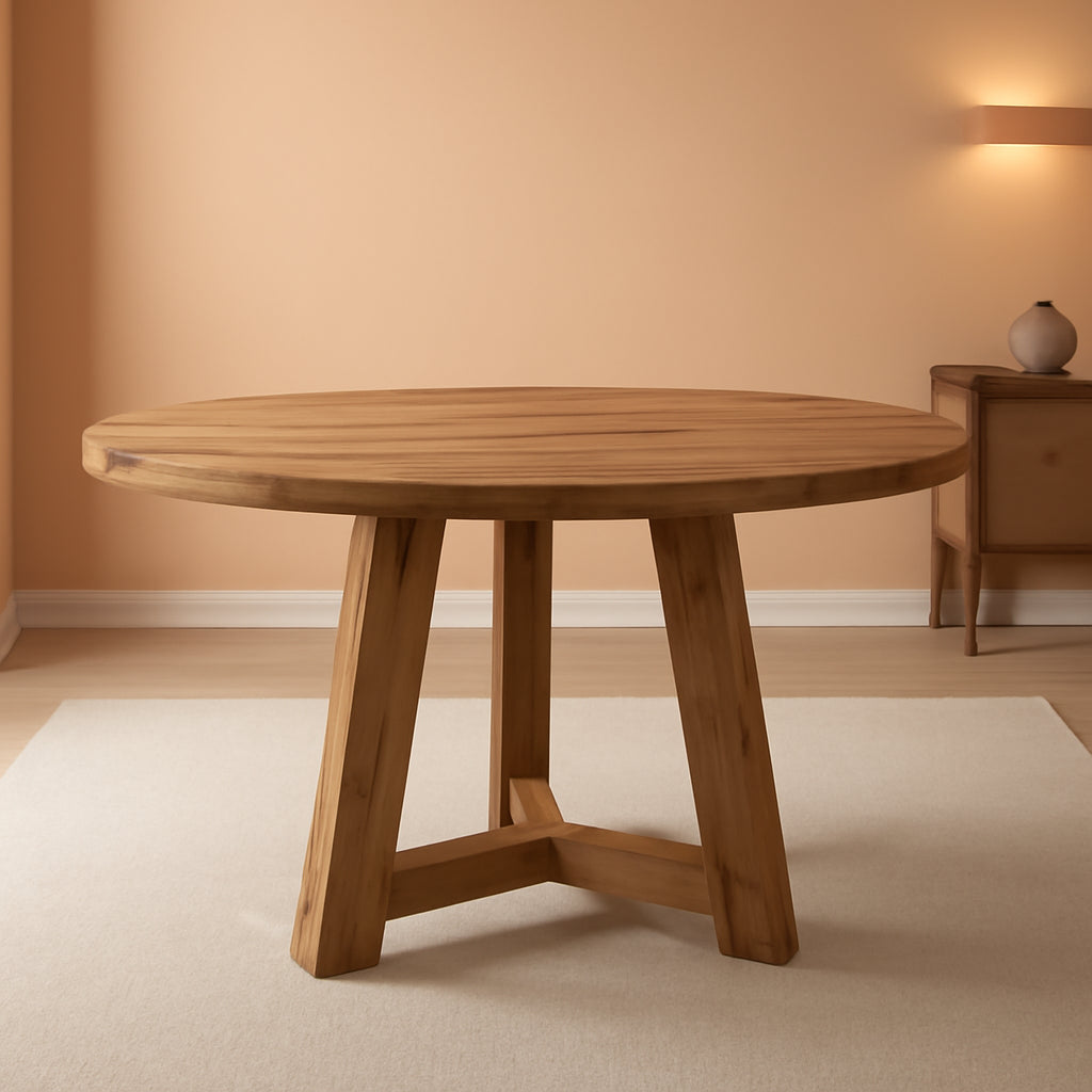 Round Hardwood Dining Tabletop Rustic Brown Finish