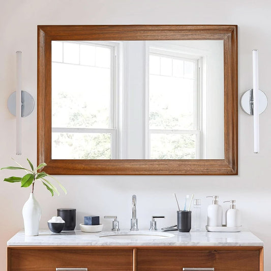 Rectangular Farmhouse Wood Bathroom Mirror 30x40 Brown