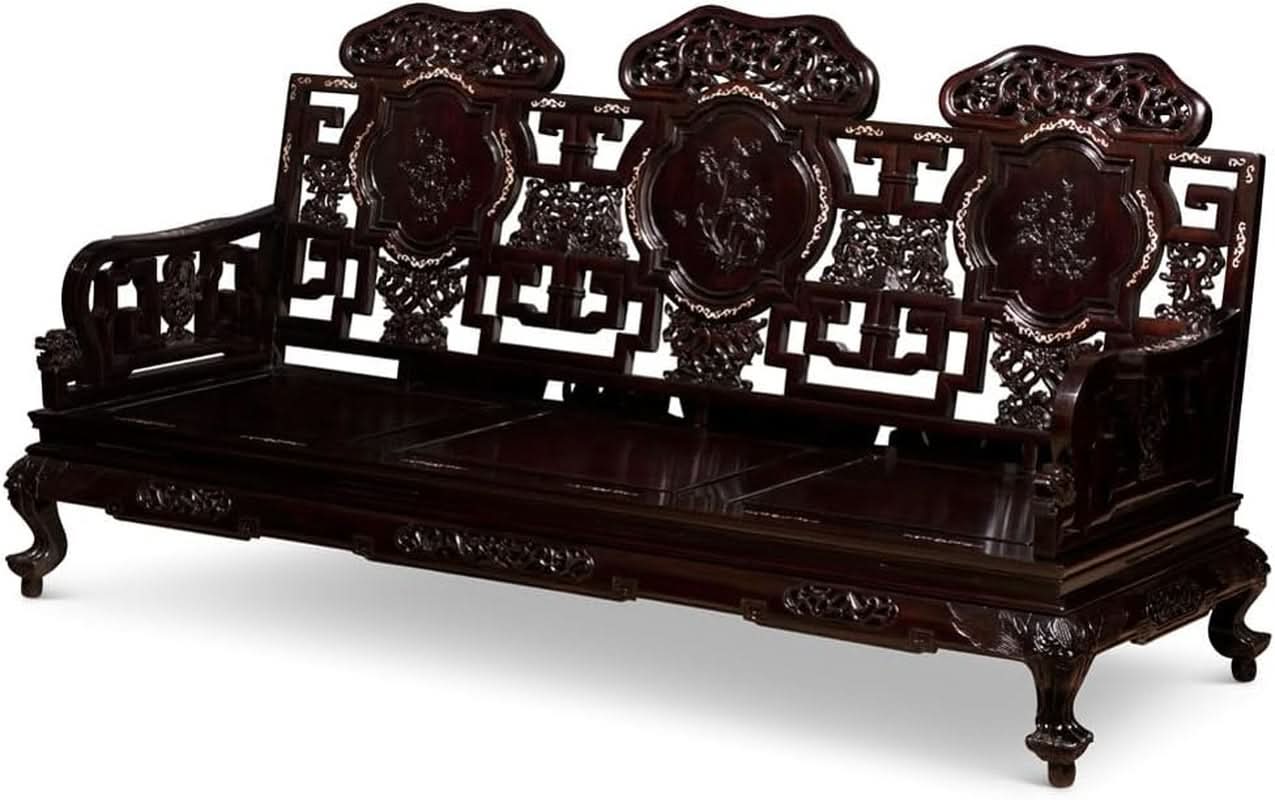 Dark Cherry Rosewood Mother Pearl Motif Living Room Set-2