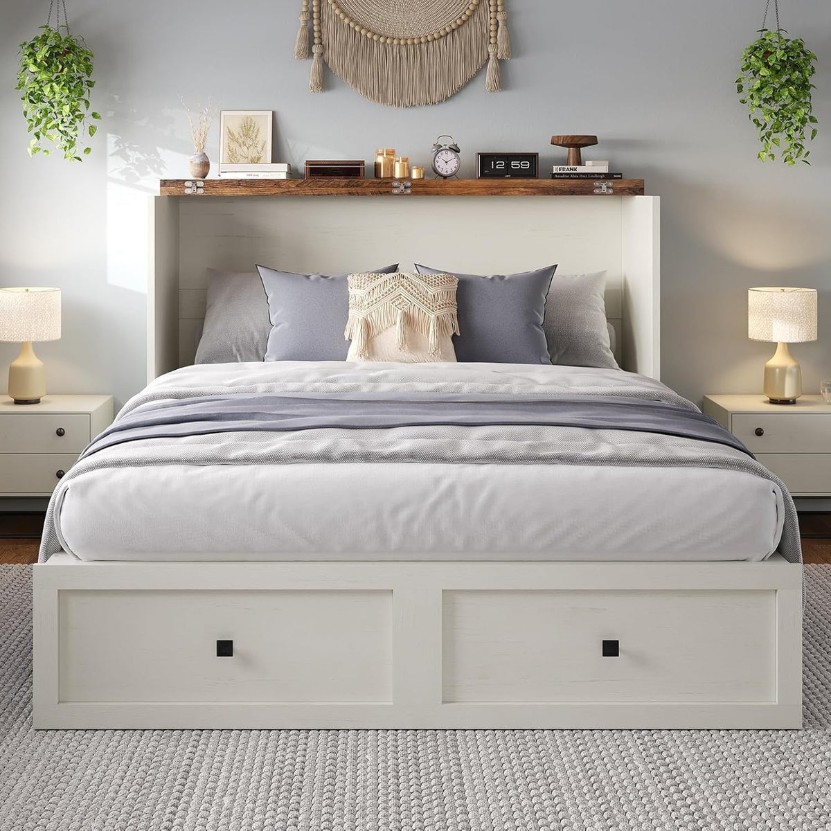Farmhouse Murphy Bed With 900Lbs Capacity Charging Station