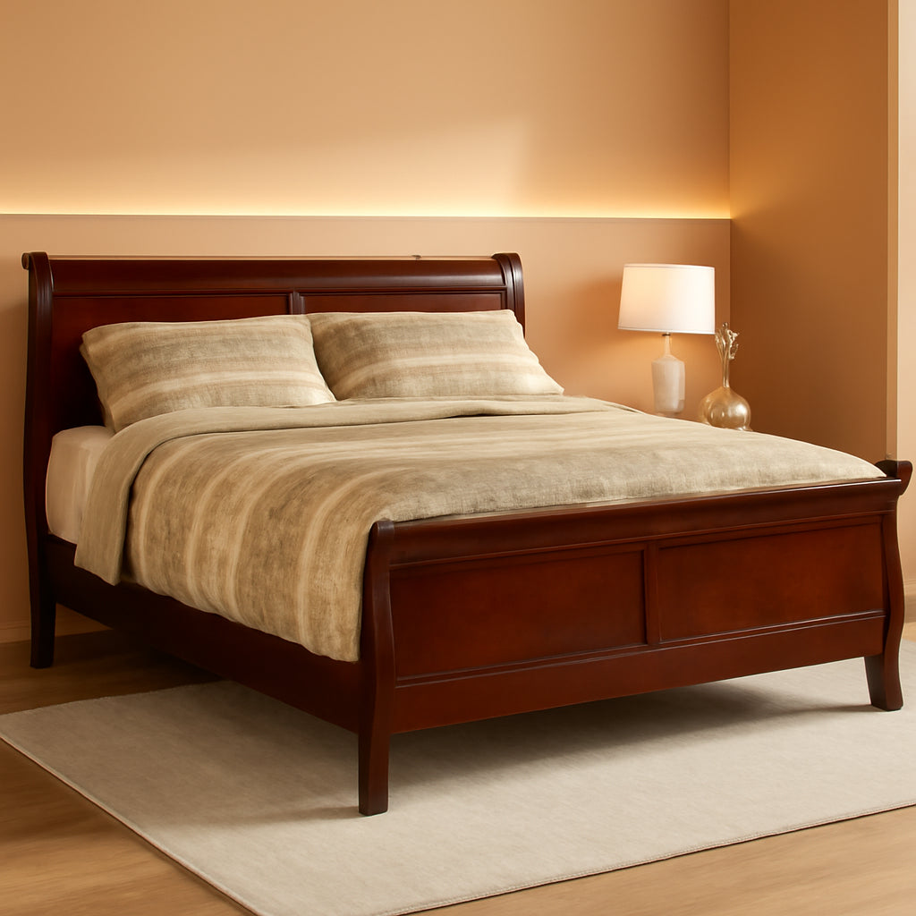 Queen Sleigh Bed Dark Brown Sustainably Sourced Veneer