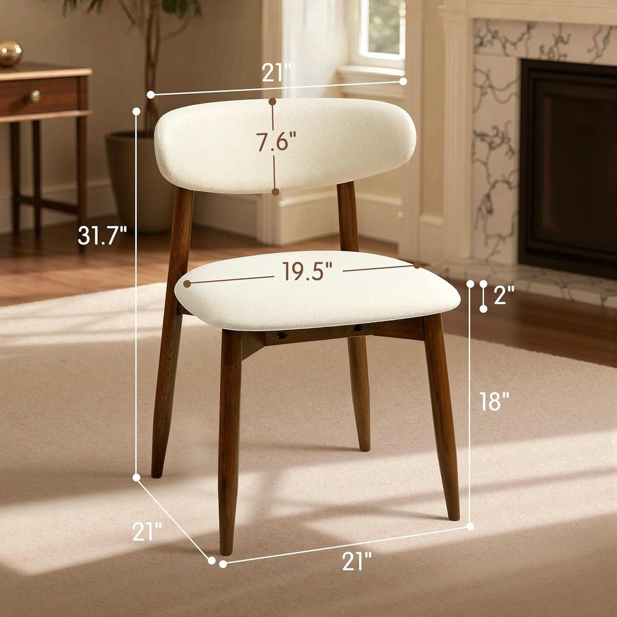 Beige Upholstered Mid Century Modern Dining Chairs-4