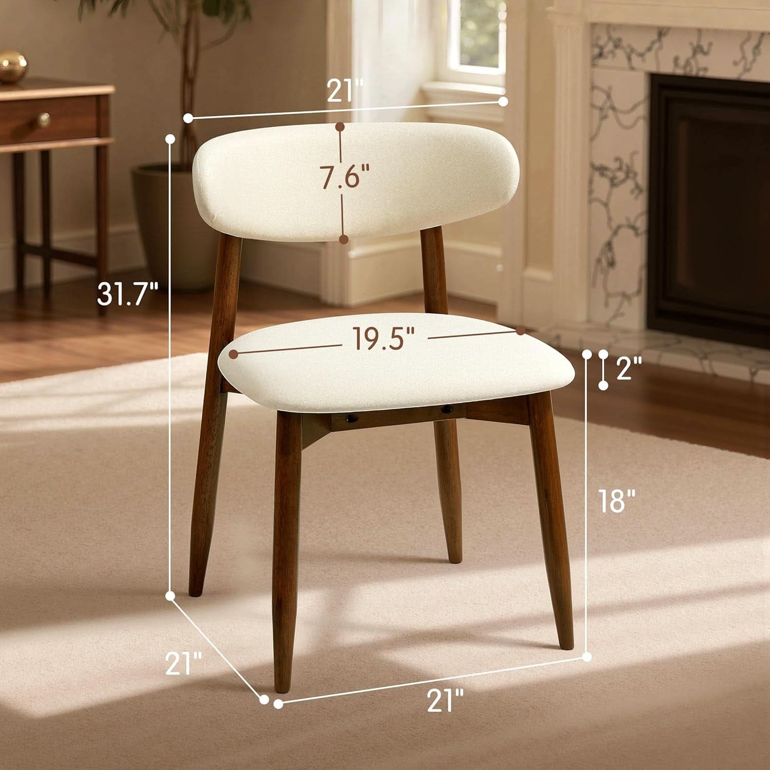 Beige Upholstered Mid Century Modern Dining Chairs-4