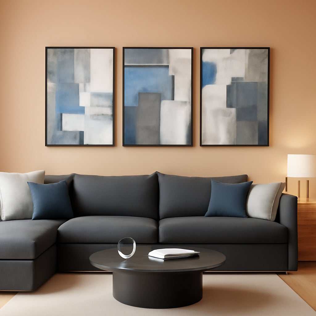 Blue Grey Framed Contemporary Wall Art Living Room Area
