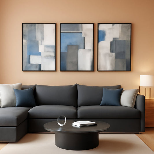 Blue Grey Framed Contemporary Wall Art Living Room Area