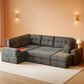 Modular Sleeper Sofa 108Inch Grey Chenille Upholstered