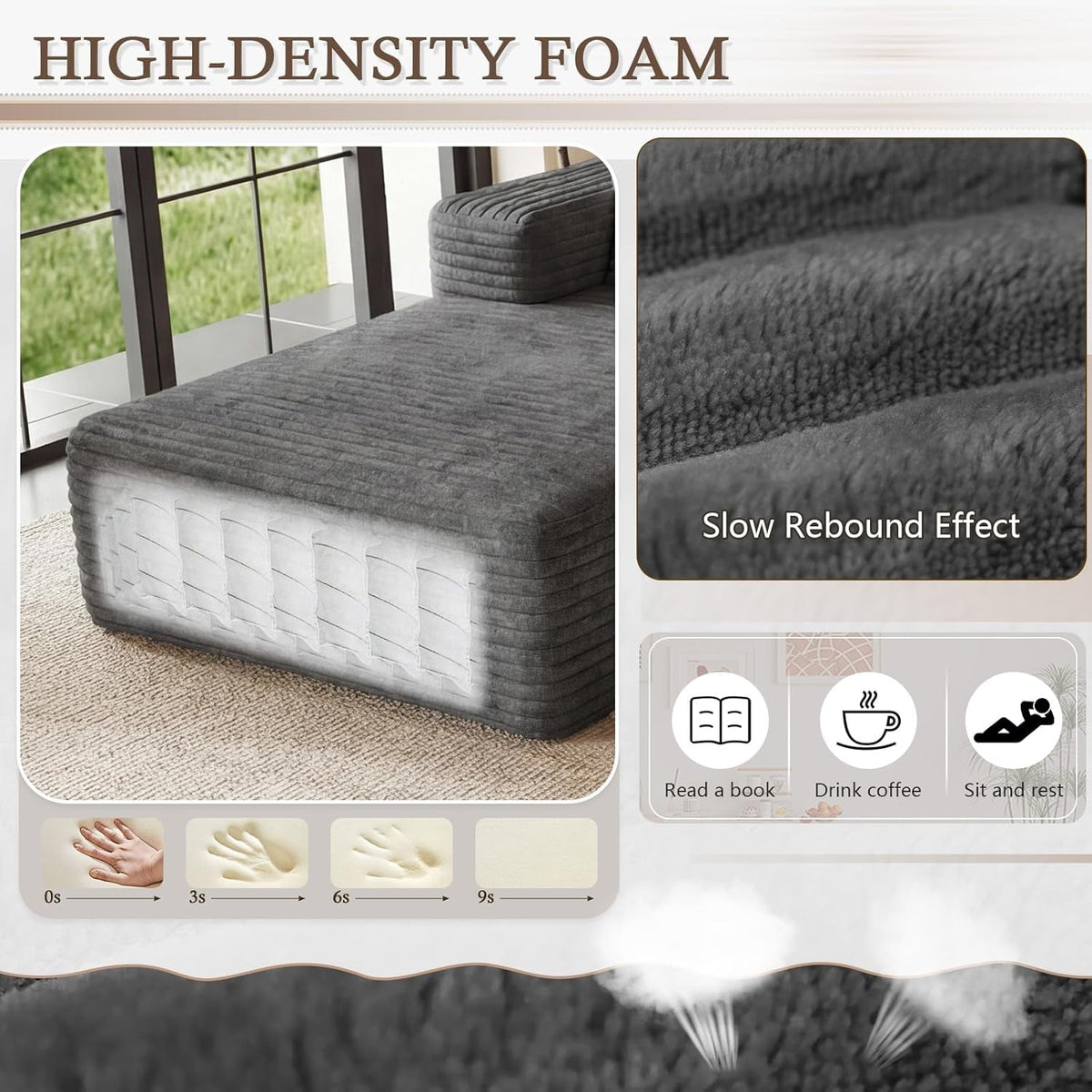 Grey Ninety FiveInch Upholstered Corduroy Sleeper Sofa