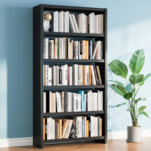 All Metal Five Tier Bookcase Matte Black Industrial