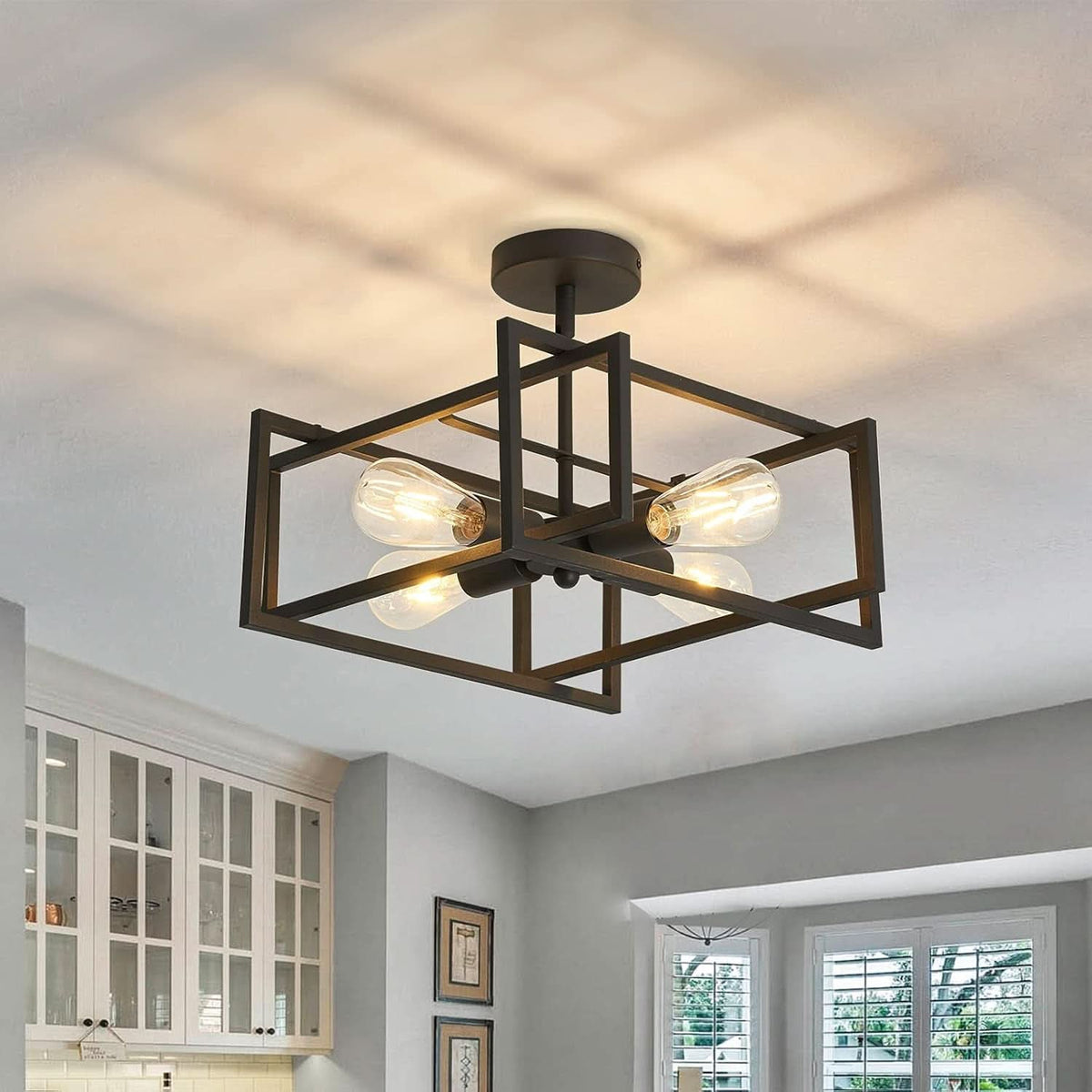 Black Four Light Farmhouse Ceiling Light Luminaire