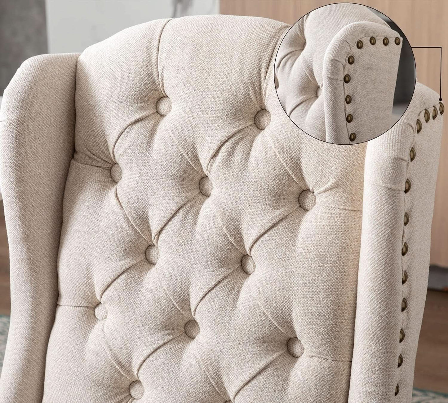 Cream Upholstered Dining Chairs With Diamond Tufted