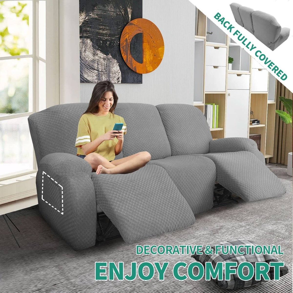 Stretchable Recliner Sofa Cover Jacquard Light Gray