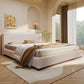 Queen Boucle Platform Bed Featuring White Upholstery