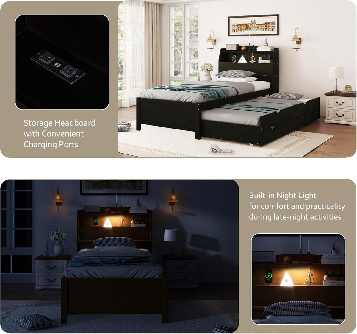 Twin Size Platform Bed With Concealed Headboard Storage